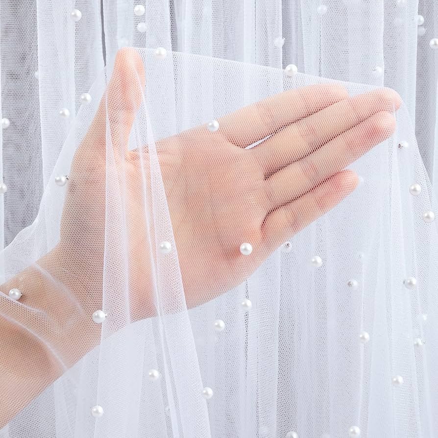 MARRY ME 【SUMMER BABY PERL TULLE】 White Pearl Tulle Fabric 3 Yard: Sheer Fabric for Bridal