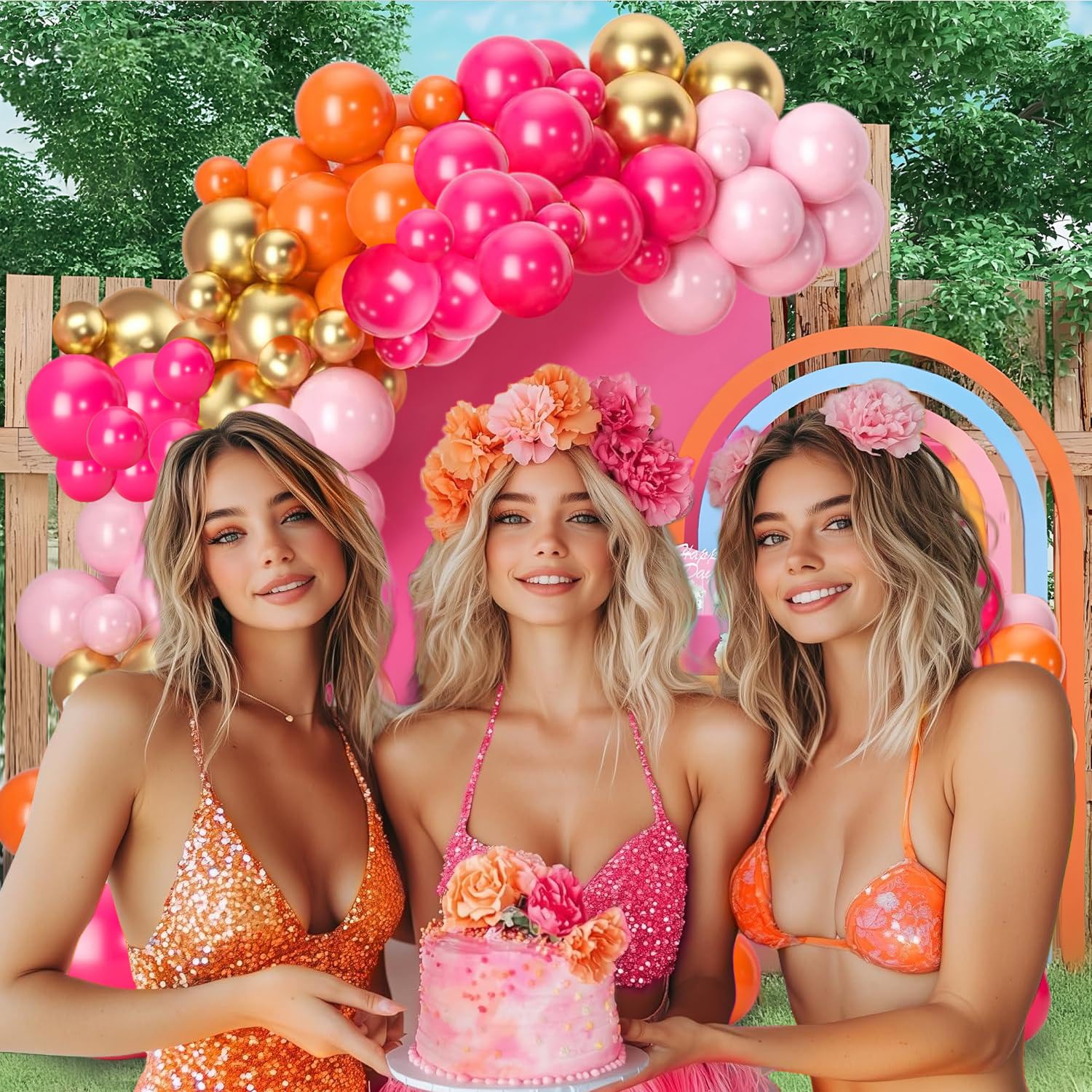 Ballons Rose Orange 60 Pièces Anniversaire Fille Latex Hélium Métallique Or Confettis Décoration Fête