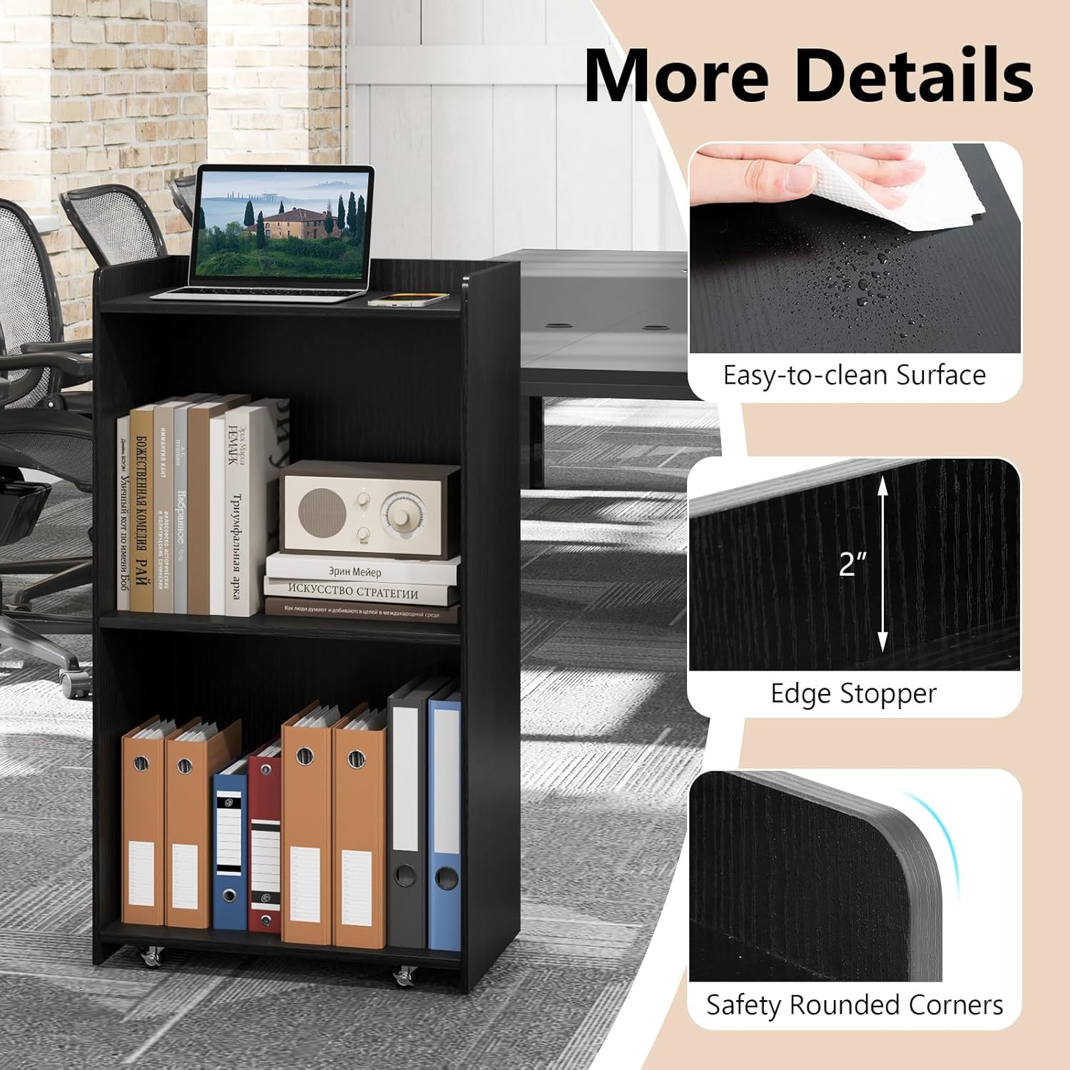 Tangkula Rolling Podium Stand, Mobile Lectern Stand with 2 Shelves & Lockable Wheels, Pulpits for Churches, Hostess Stand with Edge Stopper, Standing Lectern Desk for Meeting Room, School (Black)