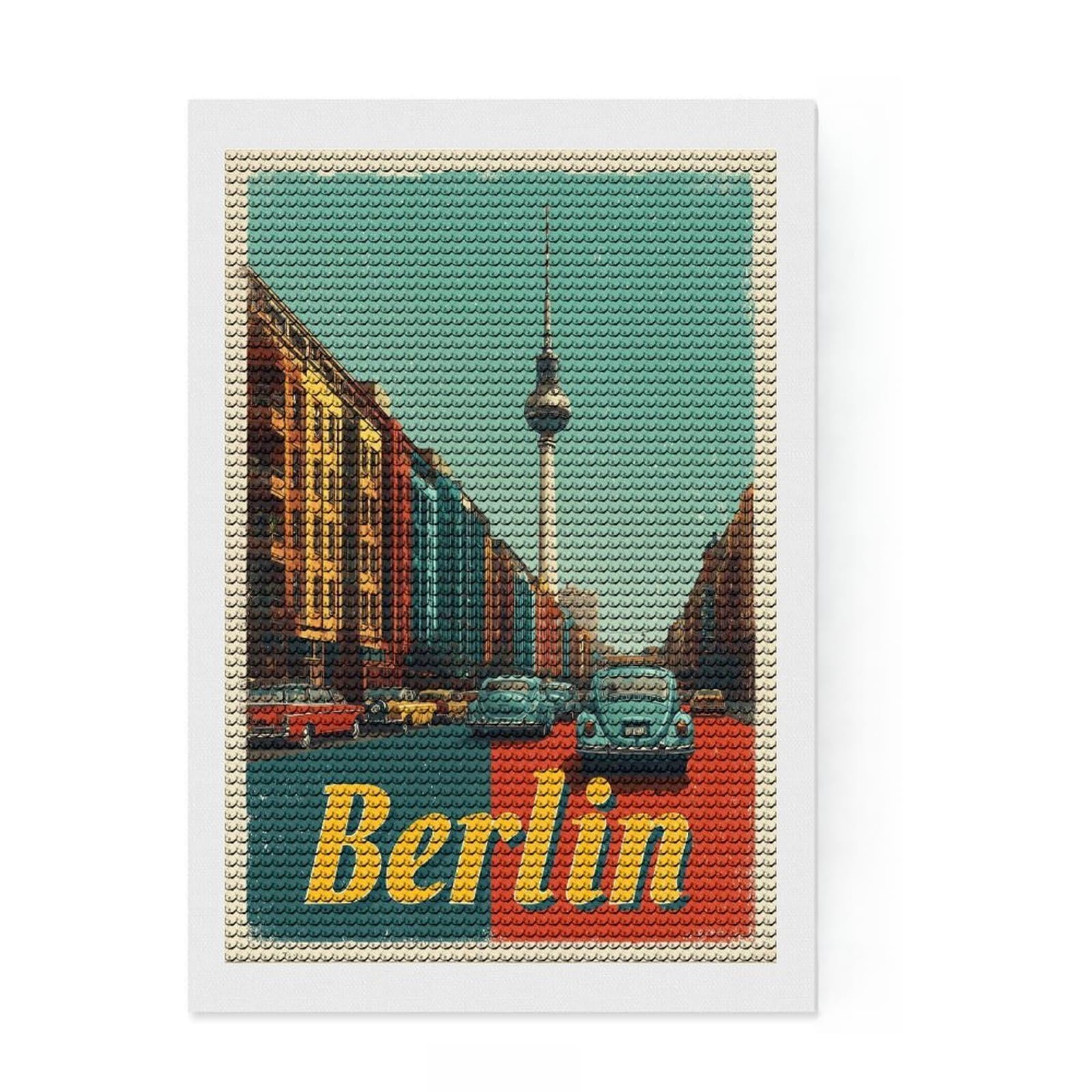 Junmoney Vintage Berlin Streetscape Diamond Art Canvas 8"x12", for Teens, Modern Decor, Easy to Enjoy, Holiday Gift Idea, Pleasing Wall Art Project