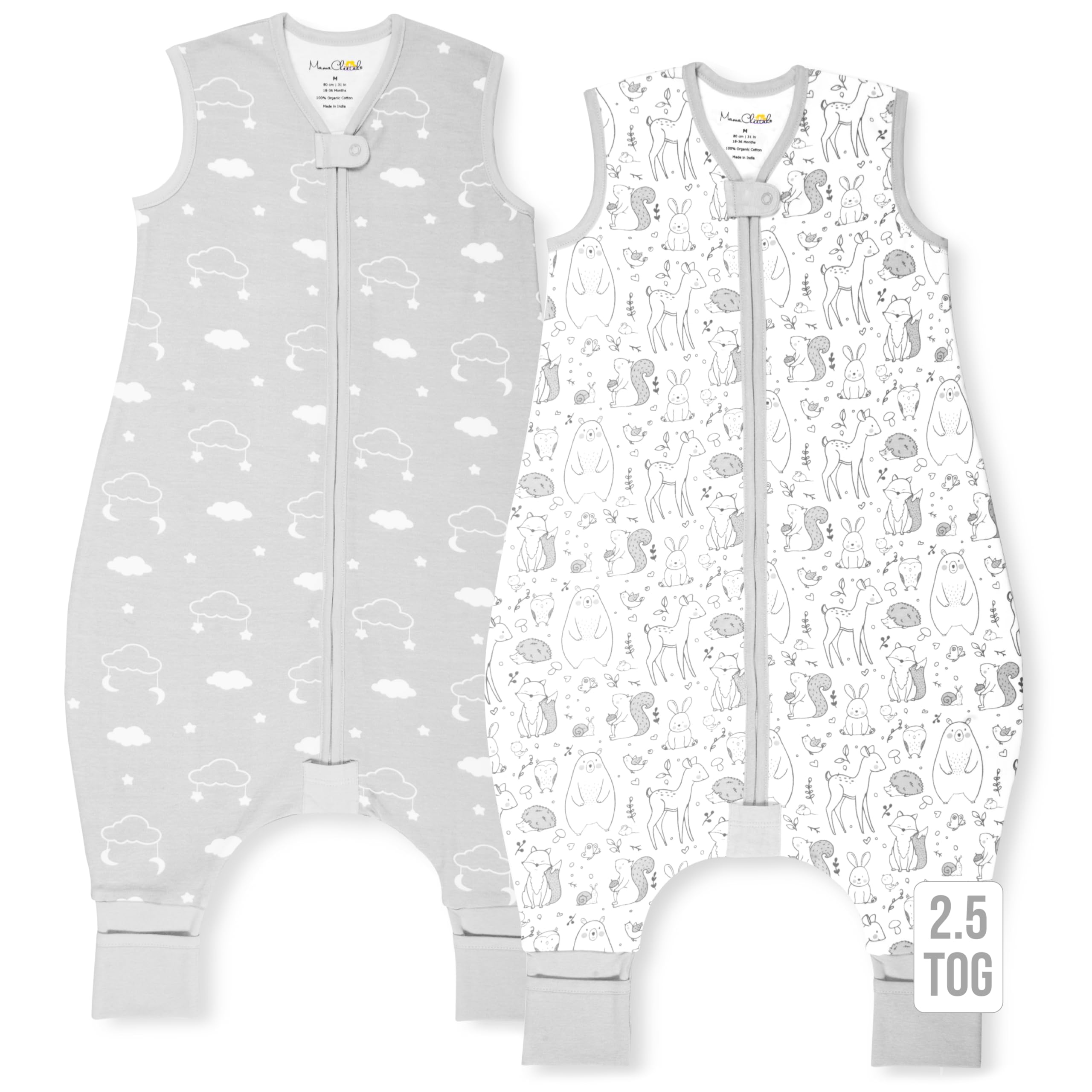 Mama Cheetah Toddler Sleep Sack with Feet, 6-18 Month, 2.5 TOG Organic Cotton Baby Sleeping Bag with Legs, Baby Wearable Blankets for Walkers w/ 2-Way Zipper, Baby Sleep Sack for Girls & Boys, Small