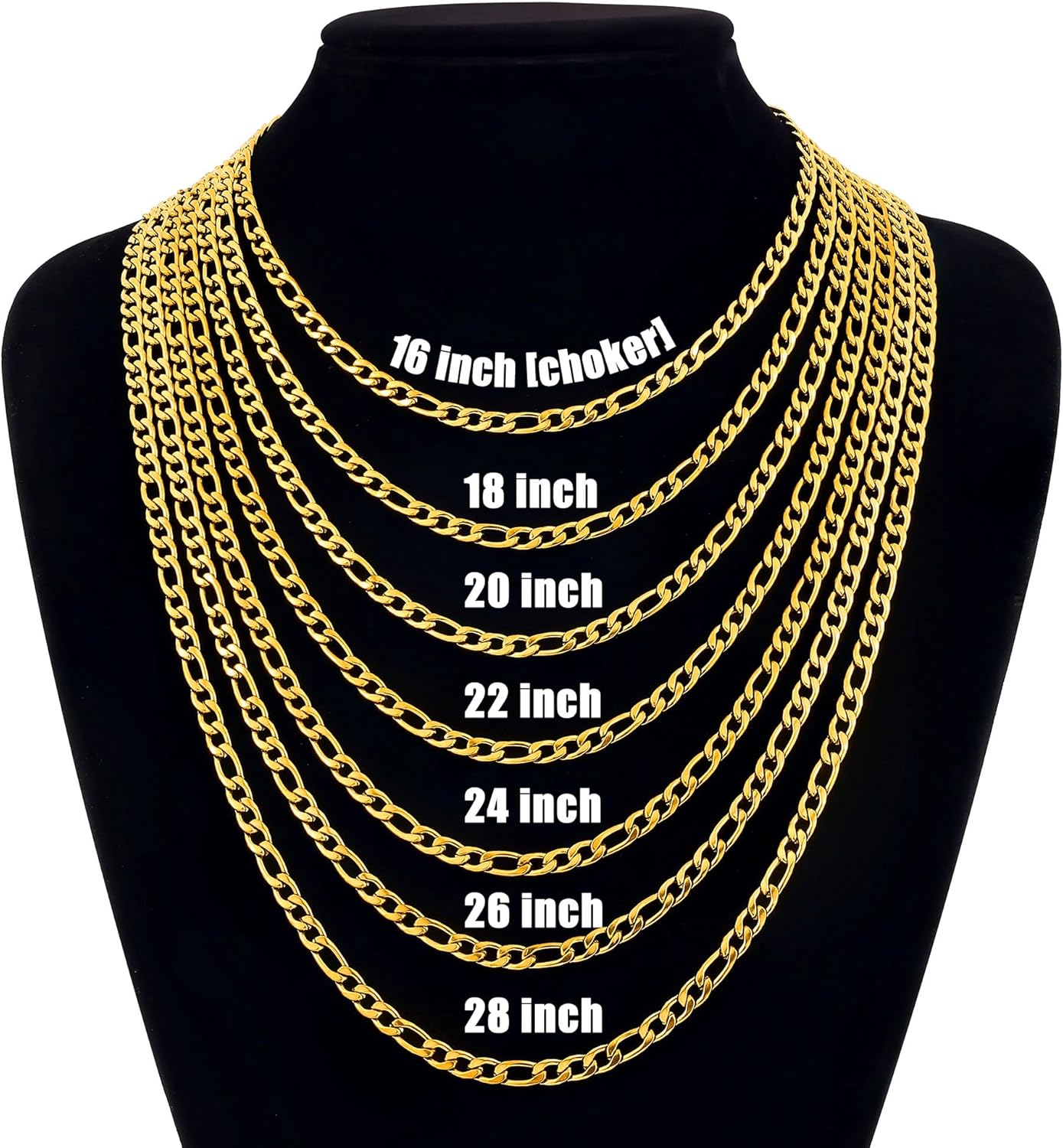 Fiusem Figaro Chains for Men,14k Gold plated Mens Chain Necklaces, 3.5mm/5mm/6mm/8mm/9.5mm Stainless Steel Men Necklaces - Image 6