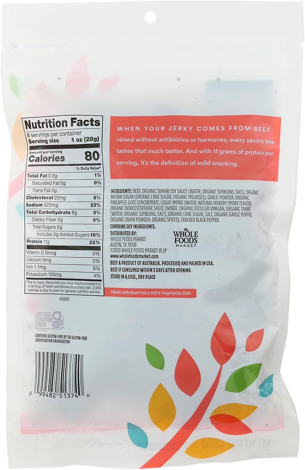 , Grass-Fed Beef Jerky, Peppered, Natural Smoke