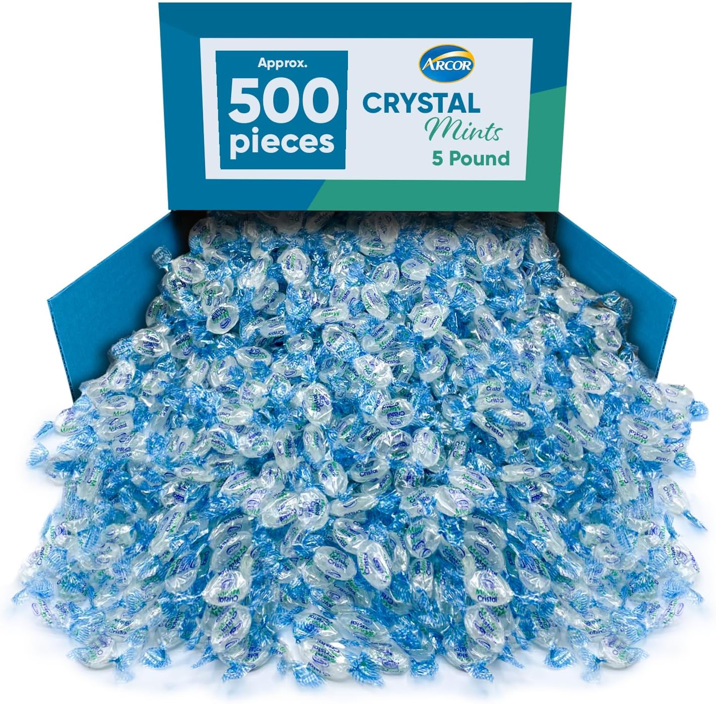 JO SWEETS Arcor Crystal Mints Hard Candy - 5 Pounds Approx 500 Pieces - Blue Crystal Mints Hard Candy - Bulk Candy, Individually Wrapped Christmas Candy - Breath Mints Perfect Christmas Candy