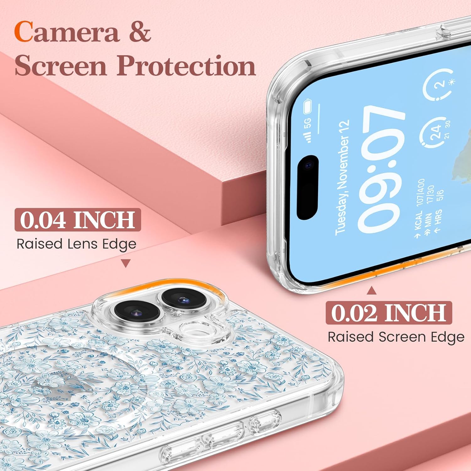 RALEAVO for iPhone 17 Case Compatible with MagSafe Clear Floral Pattern Design Cute for Girls Women Slim Magnetic Hard Back Shockproof Phone Case for iPhone 17,Blue Flowers - Image 3