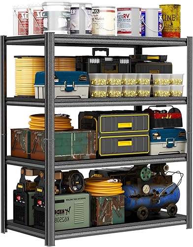 Miniatura 10 de Estantería de metal resistente para garaje, estantes de almacenamiento ajustables de 5 niveles, 3000 libras para garaje y sótano, cocina y despensa,