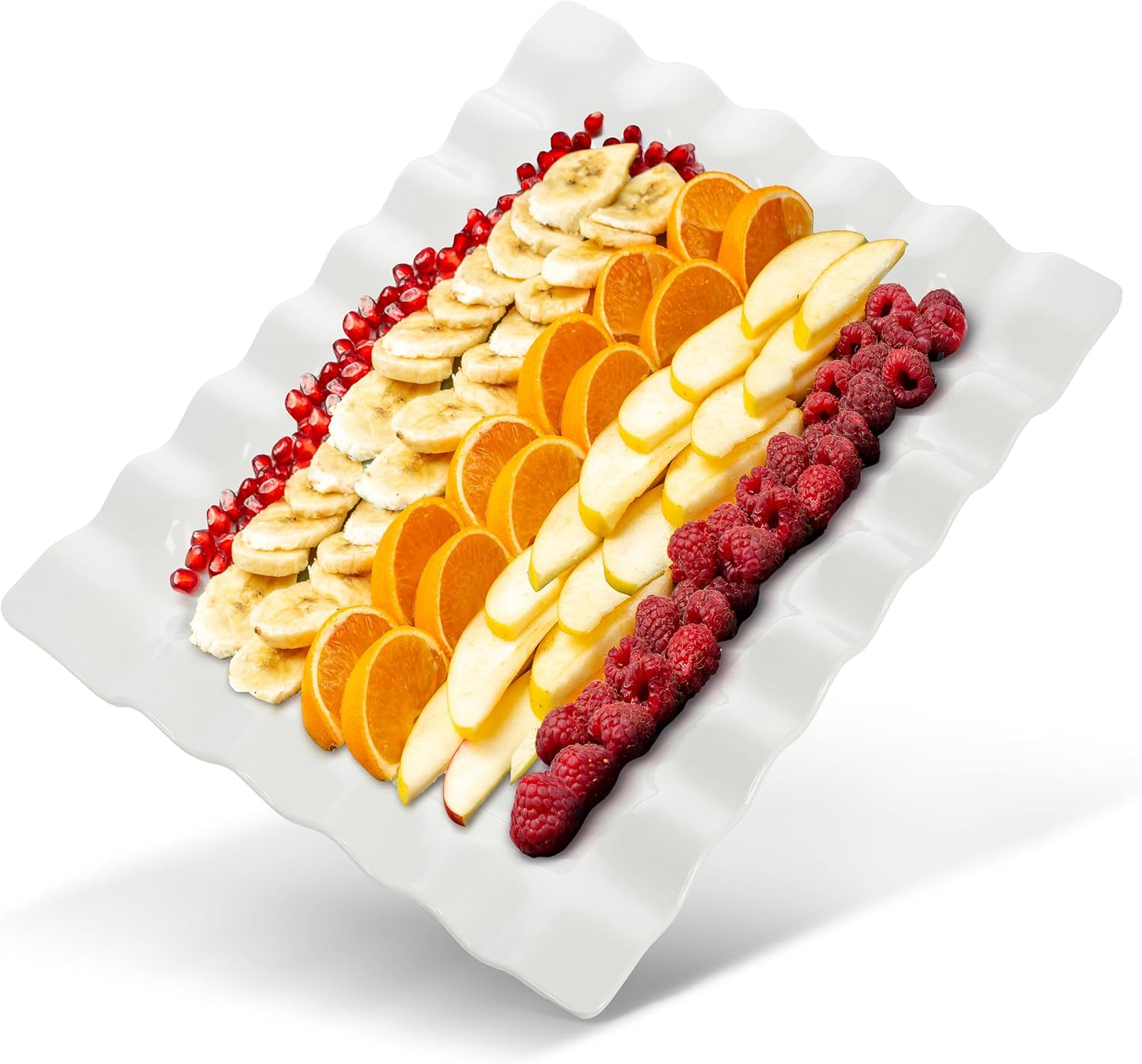 Extreme Consumer Products 22" Rectangular Melamine Scalloped Serving Platter │Outdoor Dining and Patio Parties │Shatterproof and Dishwasher Safe - White