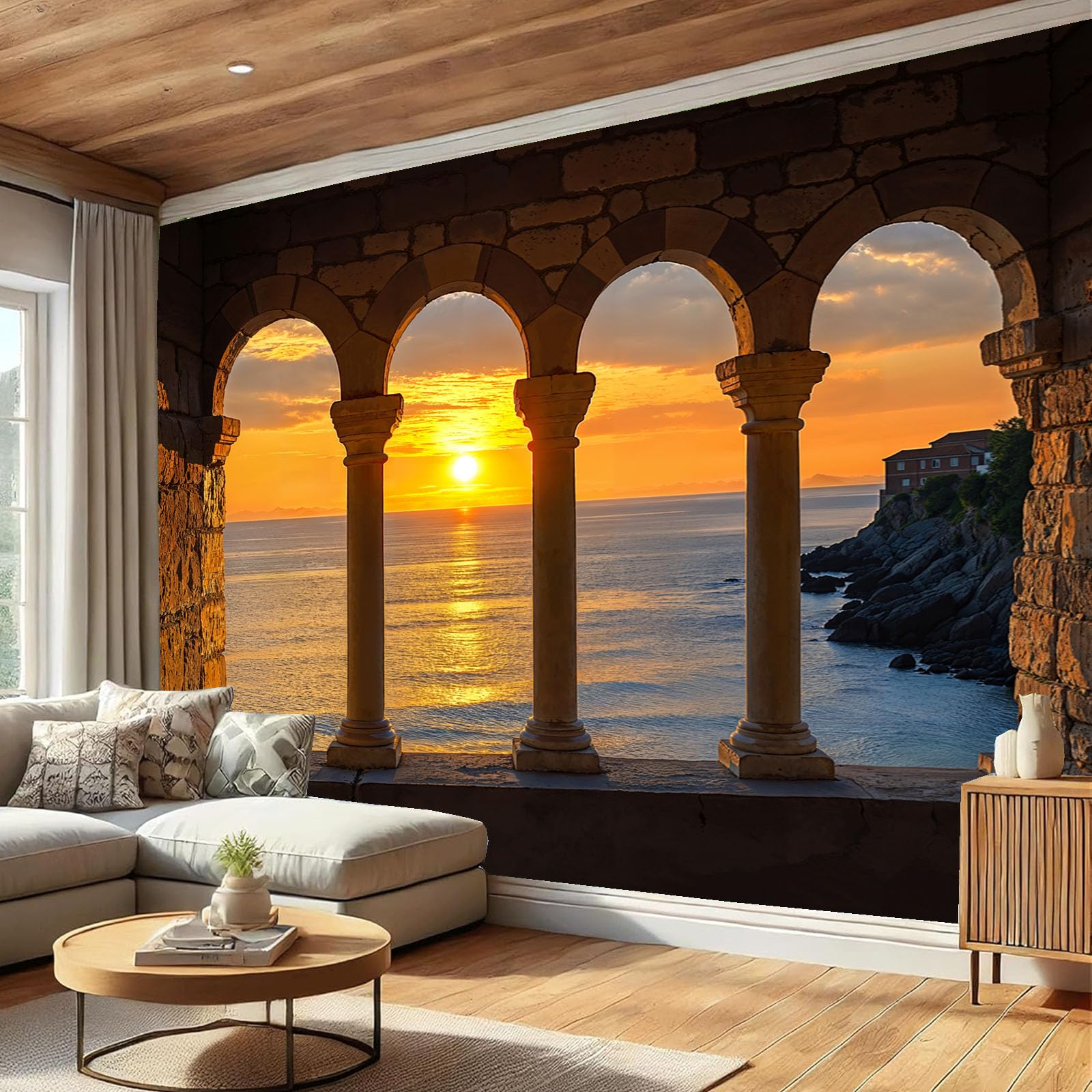 Papier Peint Panoramique Coucher de Soleil pour un Salon Chaleureux et Évasif