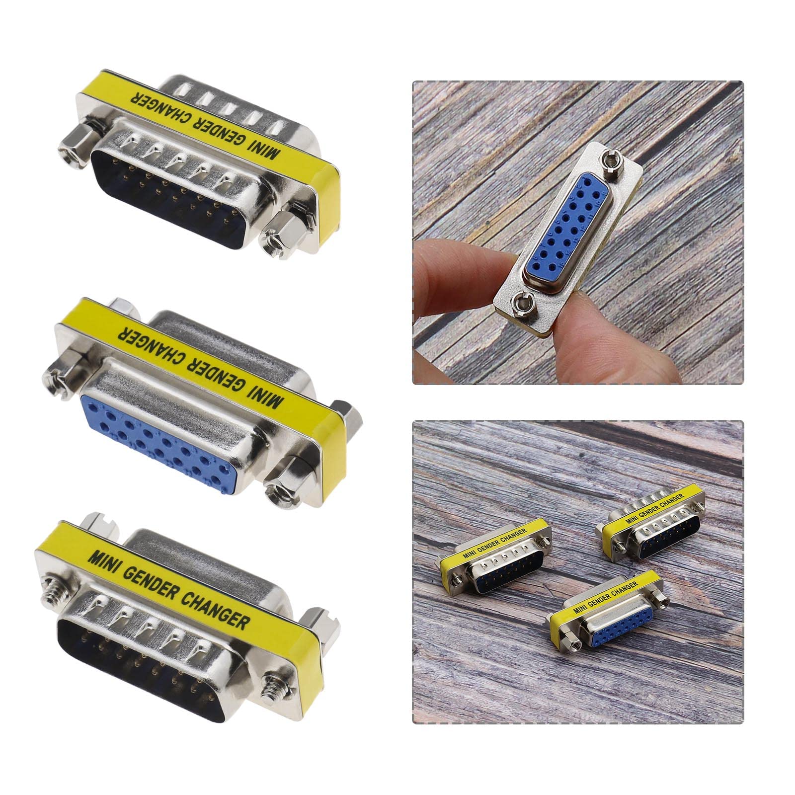 6X Adaptateur DB15 15 Broches 2 Rangées Mâle à Mâle Femelle à Femelle Mâle à Femelle Câble Série Changeur de Genre Port DSUB Coupleur DSUB-RS232-D15 Convertisseur de Câble