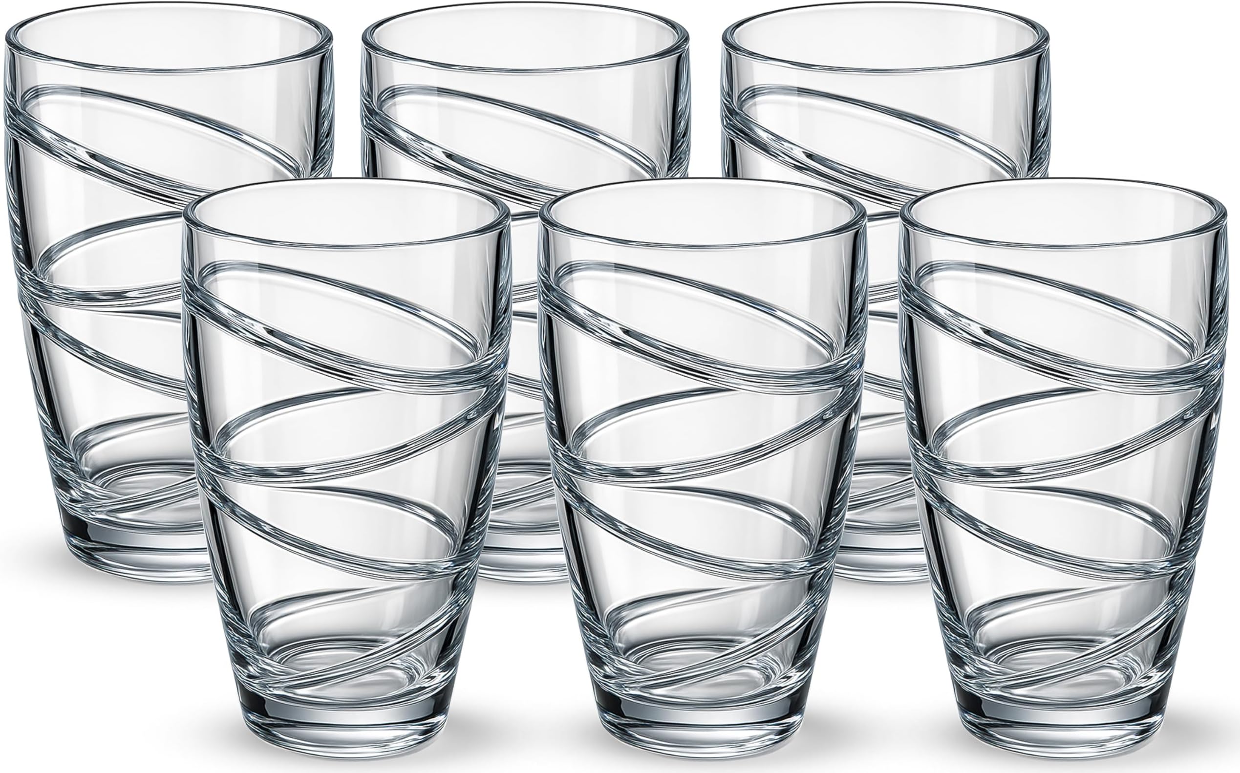Set of 6 Plastic Tumblers - 500ml Clear Plastic Drinking Glasses with Swirl Design, Reusable, Unbreakable, Stackable Garden Glasses, Acrylic Tumblers for Adults, Kids, Picnic, Camping, Party