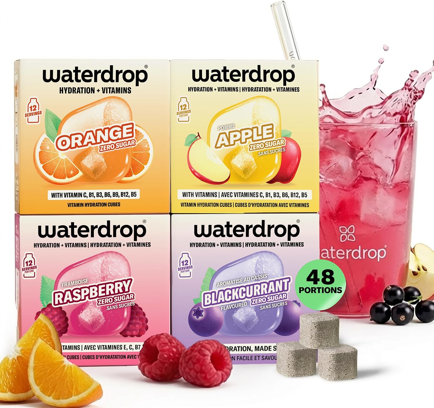 waterdrop® Grands Classiques - 48 Cubes Pastille Hydratation Sans Sucre