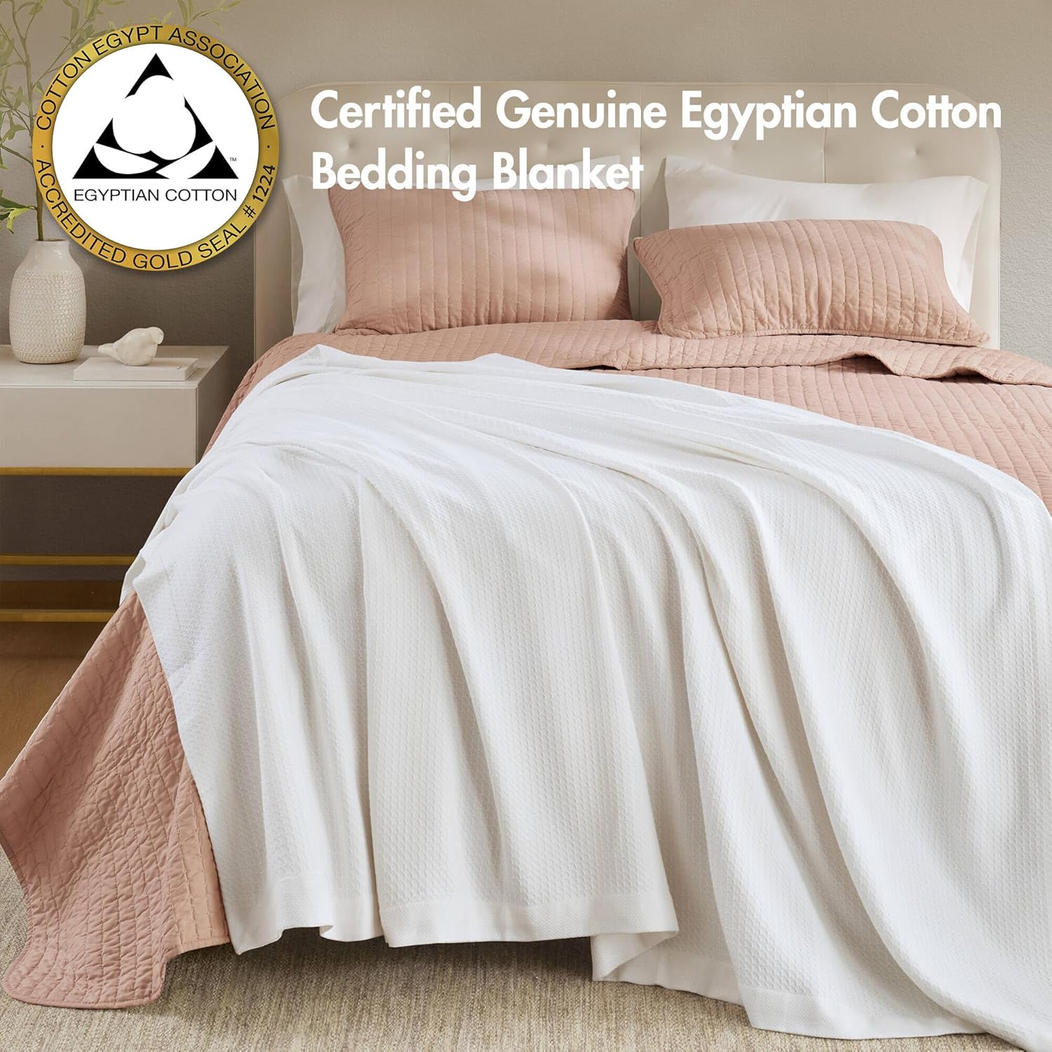 Madison Park 100% Egyptian Cotton Lightweight Summer Blanket, Breathable Waffle Knit Design, Soft Cozy All-Season Throw for Bed, Couch or Sofa, White King Size (108"x90")