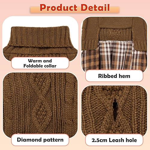 Miniatura 4 de YUDODO Vestido suéter para perro pequeño con cuello alto y corbatín, vestido de punto para perro, ropa cálida de invierno para Yorkies, Chihuahua
