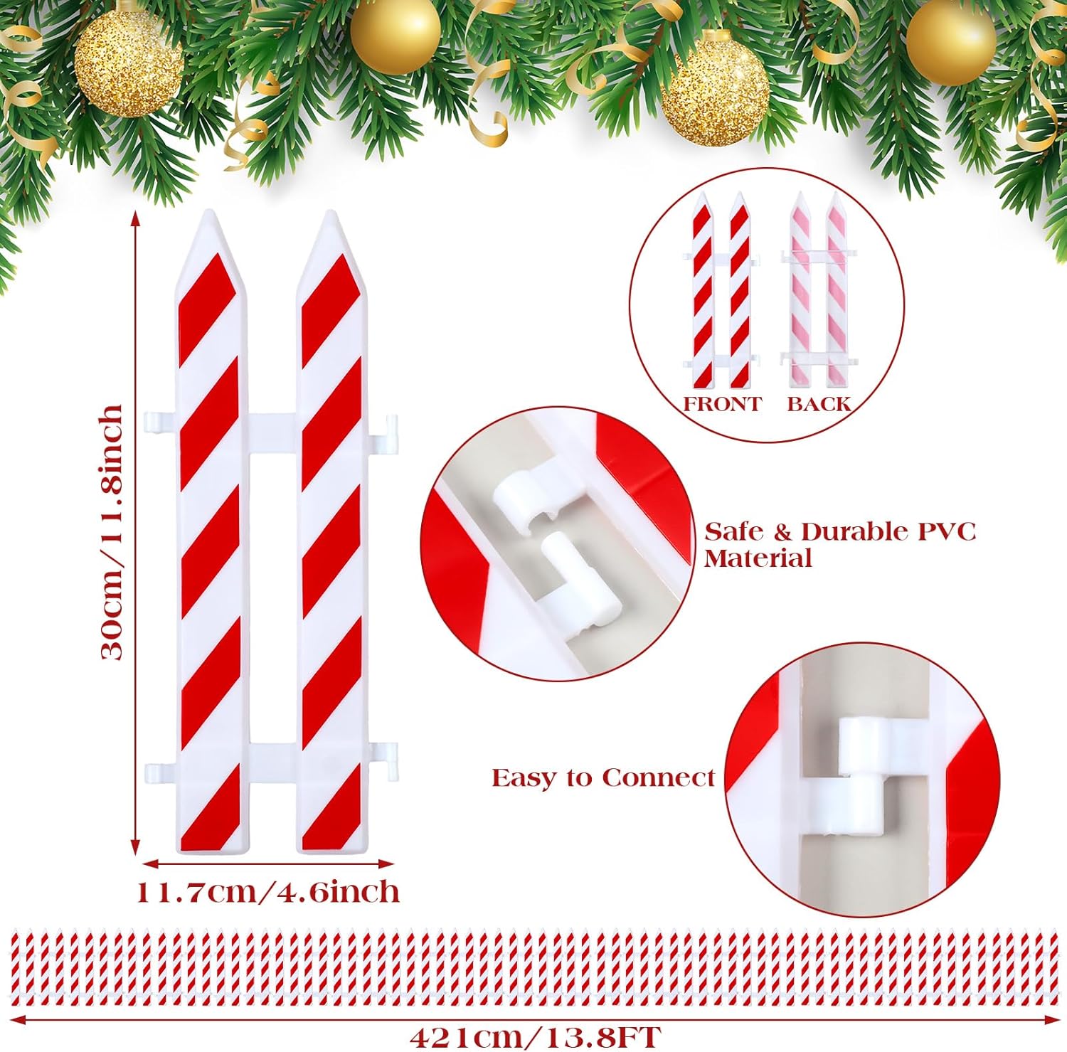 Soaoo 36 Pcs Christmas Tree Gate Christmas Tree Fences Decoration Candy Cane Picket Fence Cat Proof Indoor Garden Decoration Fence for Holiday Party Home Decor (Red,White,Classic Style)