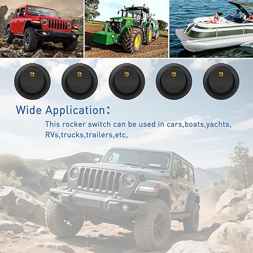 Vista 70 de Nilight 5 interruptores basculantes redondos impermeables con soporte de interruptores de arnés de cableado de 12 V 24 V LED azul iluminado