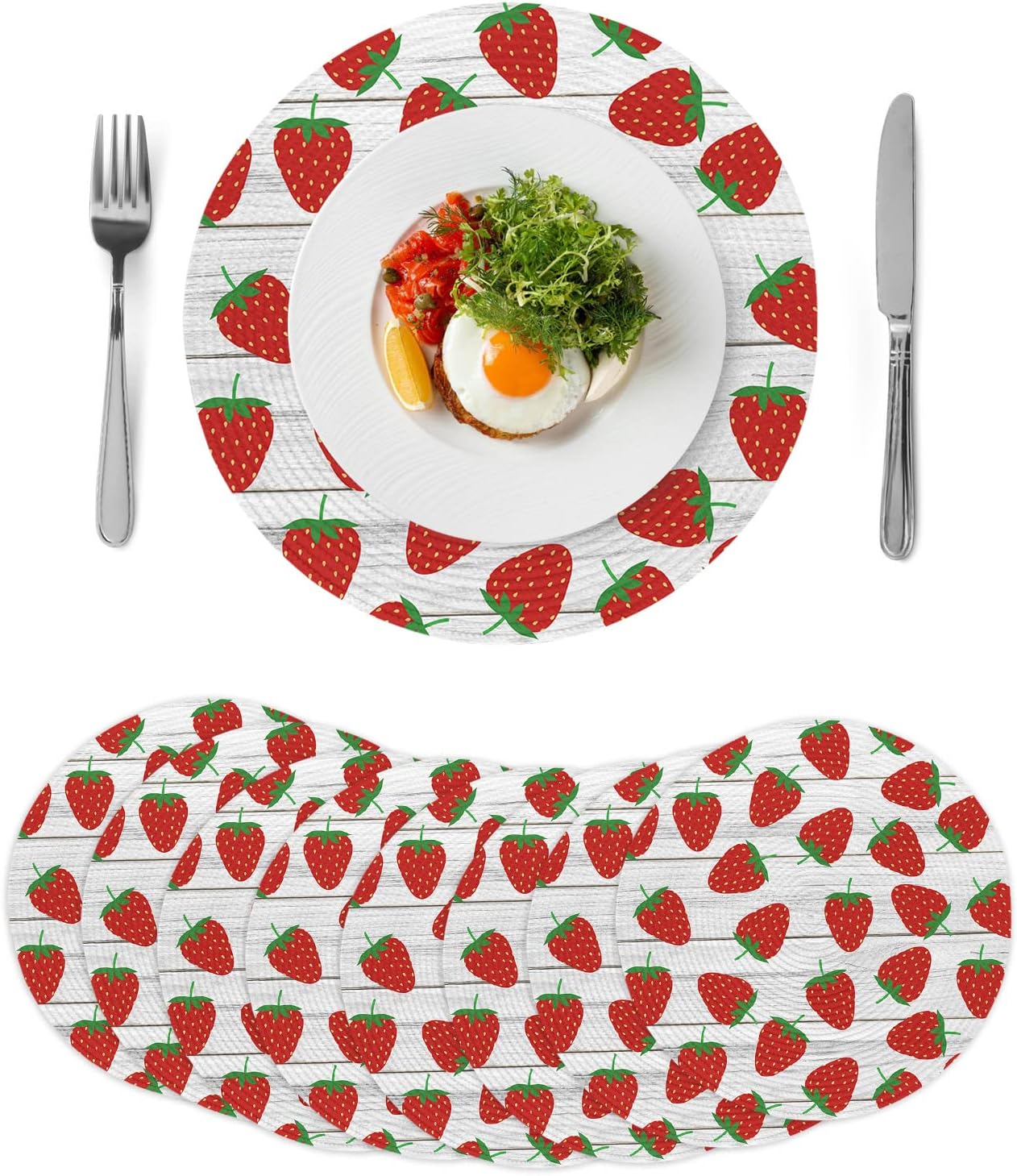 Round Placemats Fresh Strawberry 15 inch Placemats for Dining Tables Fruit Wood