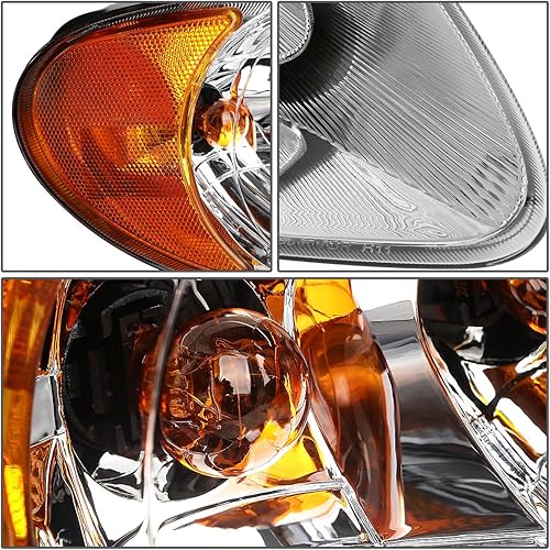 Miniatura 3 de DNA MOTORING HL-OH-DOC01-CH-AM - Par de faros delanteros compatibles con 01-07 Town & CountryGrand Caravan, carcasa cromada, esquina ámbar