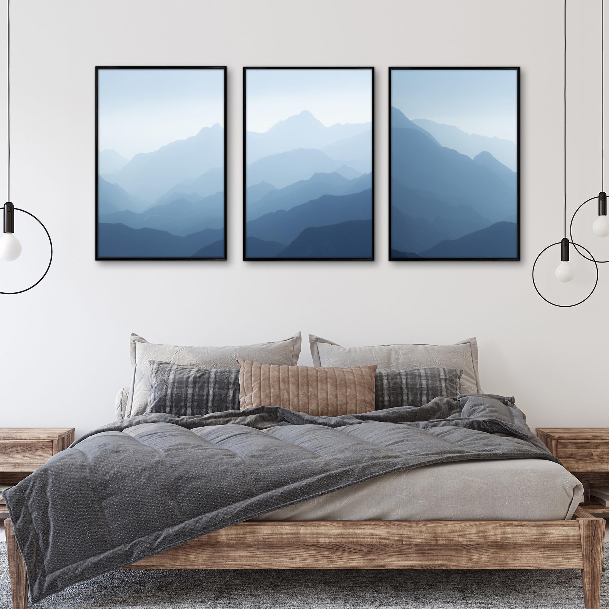 Americanflat Bilderrahmen 60x90 cm (3er Pack) - Schlanker Bilderrahmen 90x60 cm mit Plexi-Scheibe und Integrierter Aufhängung für Hoch- und Querformat - Schwarz