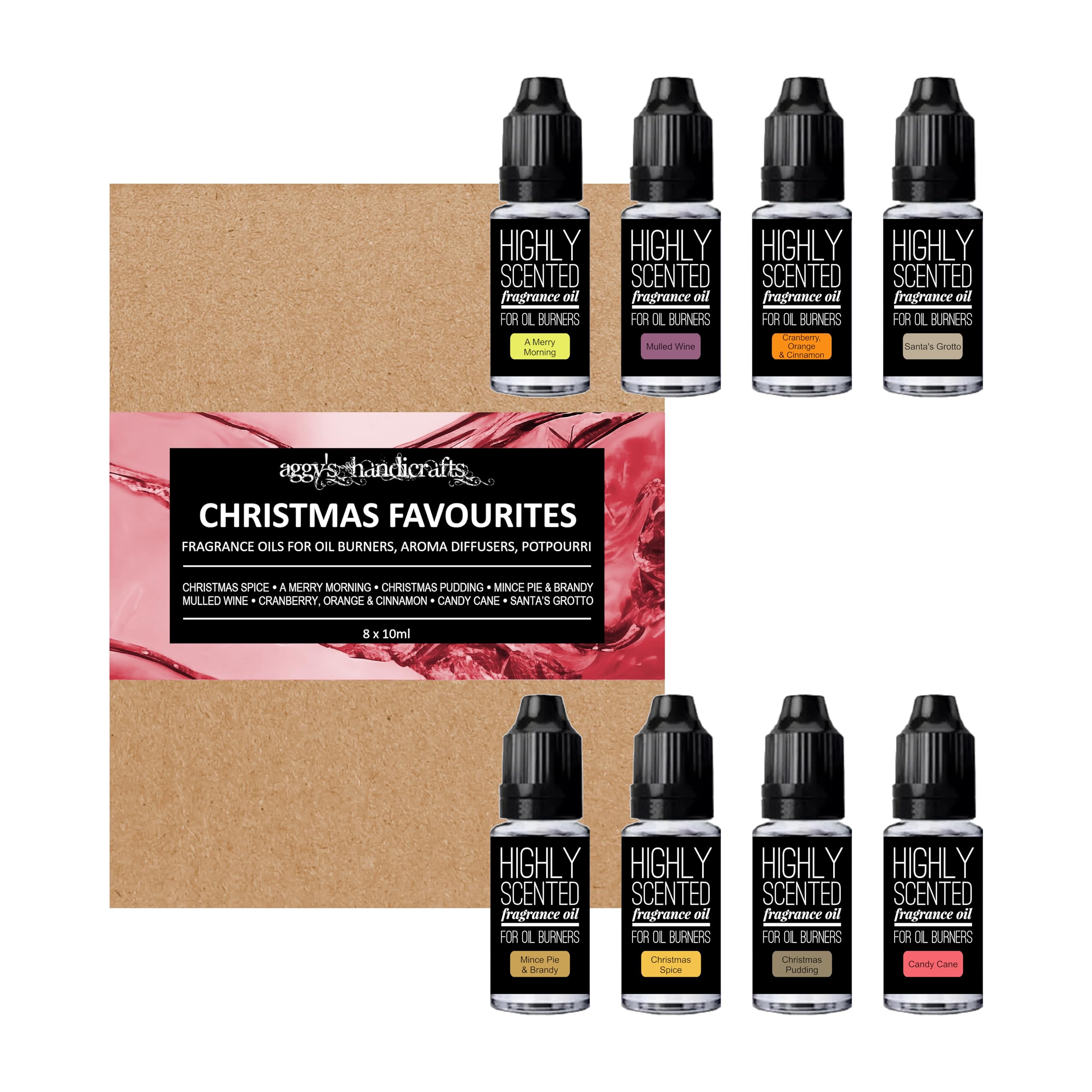 Highly Scented Fragrance Oils Gift Set, 8 x 10ml (CHRISTMAS FAVOURITES)