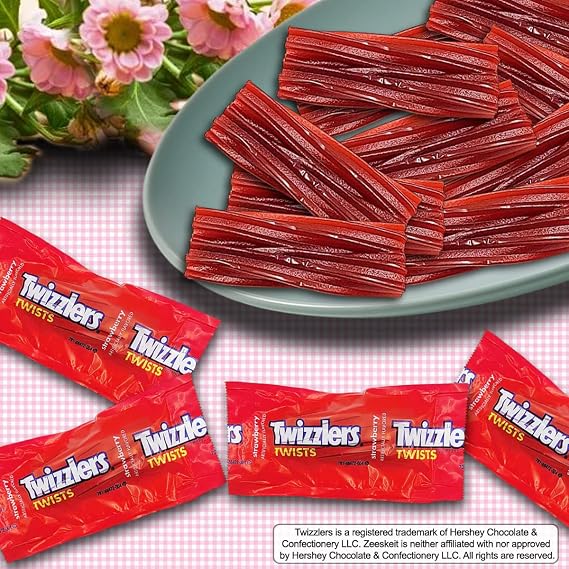 ZEESKEIT Repackaged Twizzlers Twists Strawberry Candy, 4 Lb Individually Wrapped 0.6 oz. Fun Size Licorice Chewy