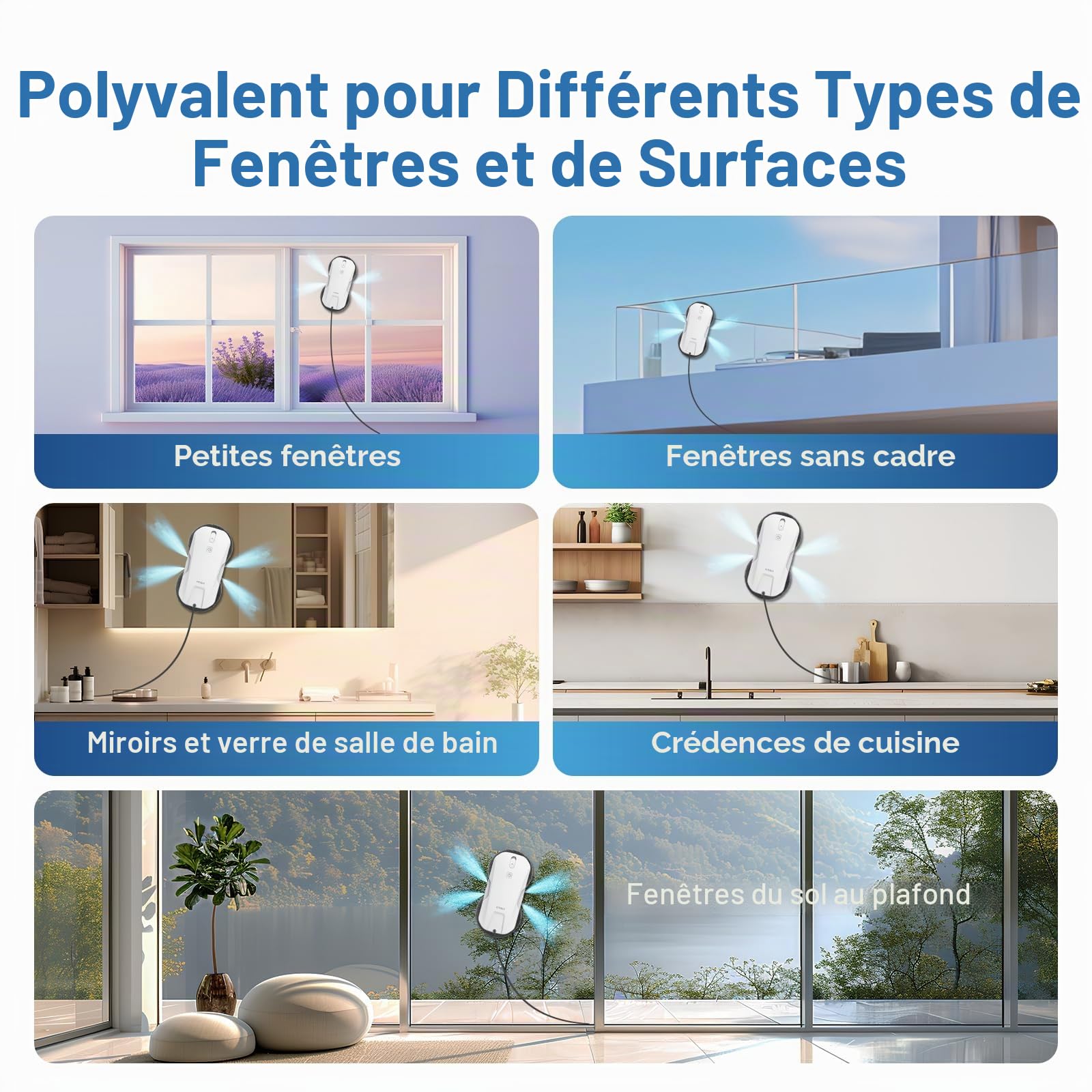 Fmart T11 Robot nettoyeur de vitres avec 10 chiffons, système de pulvérisation automatique à quatre voies avec triple système de sécurité, navigation intelligente, télécommande, pour toutes les