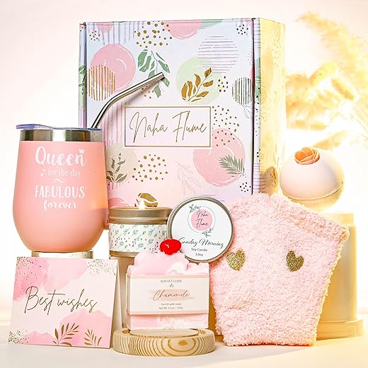 6pc Luxury Spa Christmas Gifts for Women - Xmas Tumbler White Elephant Gifts - Self Care Womens Gifts for Christmas - Secret Santa Gifts for Women - Stocking Stuffers for Women - Pink Gifts for Women