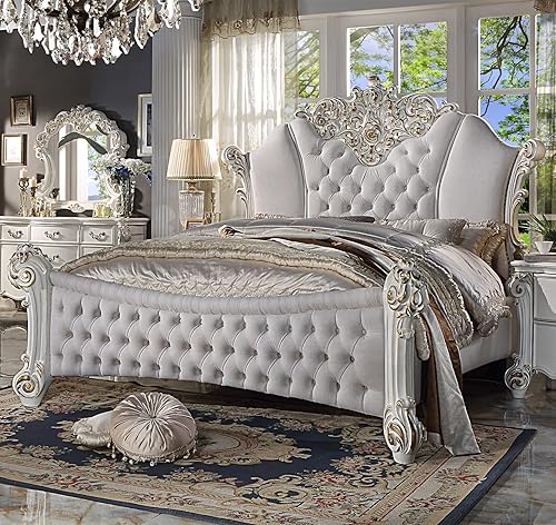 Miniatura 2 de ACME Furniture Cama California King de piel sintética, marfil bicolor y perla envejecida