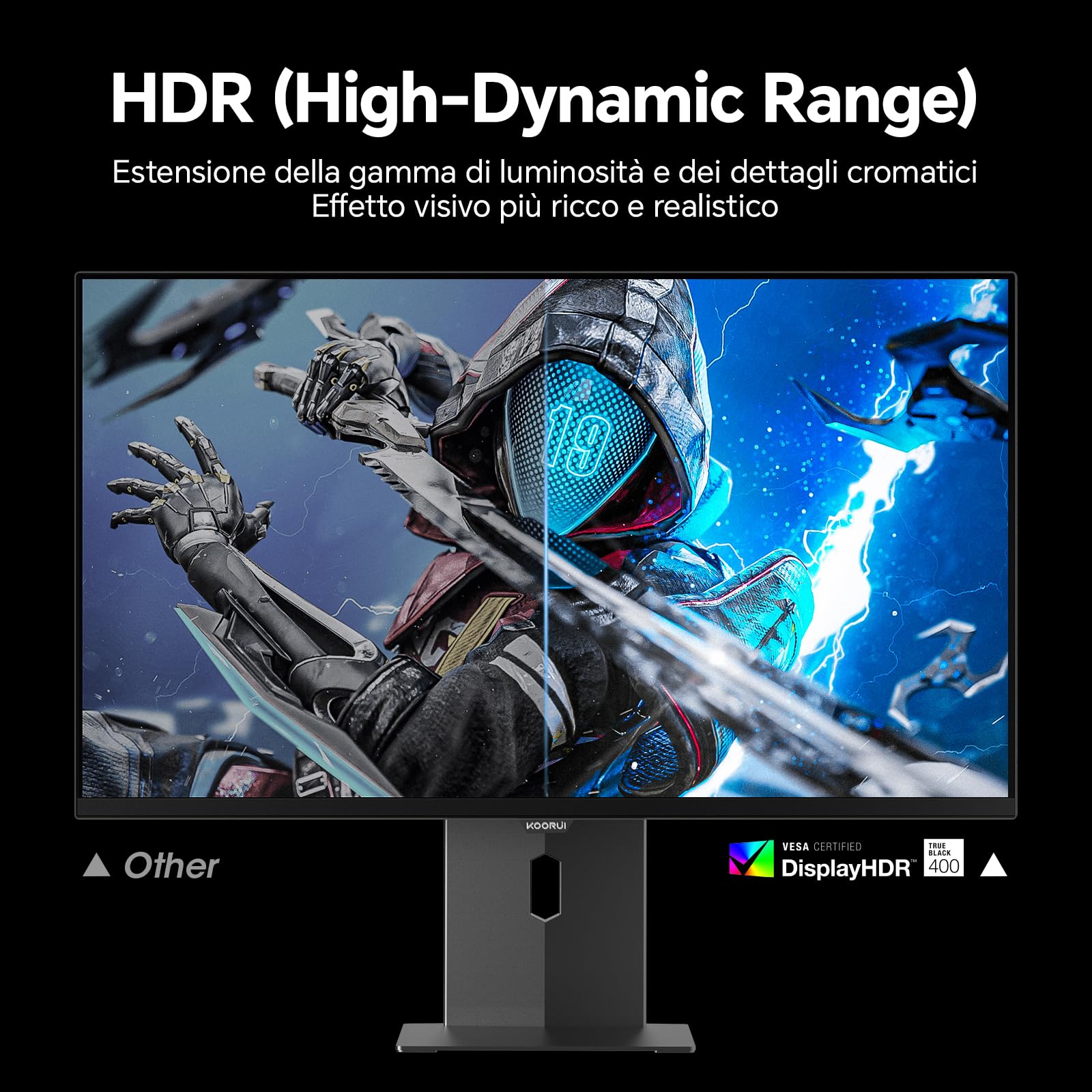 KOORUI S2721XO 27 Pollici Gaming Monitor, QHD 1440p Computer Monitors 2k, QD-OLED, UHD 240Hz, 0.03ms, HDMI(2.0)*2, Sync Adaptive Tecnologia, VESA (75mm*75mm), Eye Care, Inclinazione Regolabile
