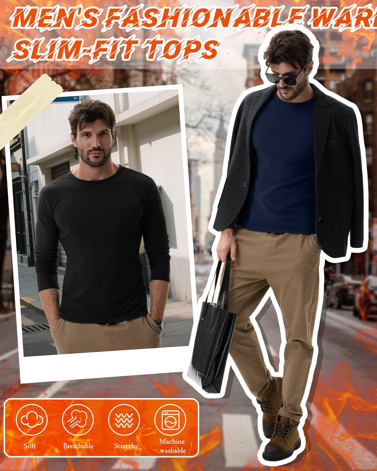 Neer 4 Pack Men's Big and Tall Thermal Long Sleeve T-Shirts, Cotton Ribbed Crew Neck Slim Fit Base Layer Sweaters Undershirts - Image 6