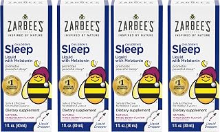 Zarbee's Kids Sleep Supplement Liquid with 1mg Melatonin; Drug-Free & Effective; Easy to Take Natural Berry Flavor for Children Ages 3 and Up; 1 Fl Oz Bottles,(Pack of 4)