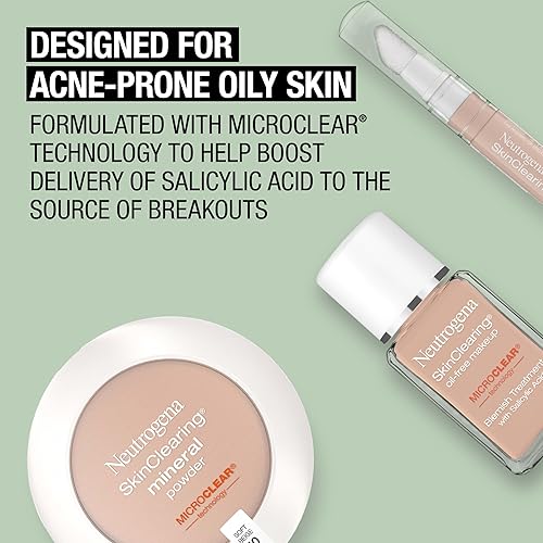 Miniatura 7 de Neutrogena SkinClearing polvo compacto mineral para ocultar acné, sin brillo y absorción de aceite, con ácido salicílico para cubrir, tratar y