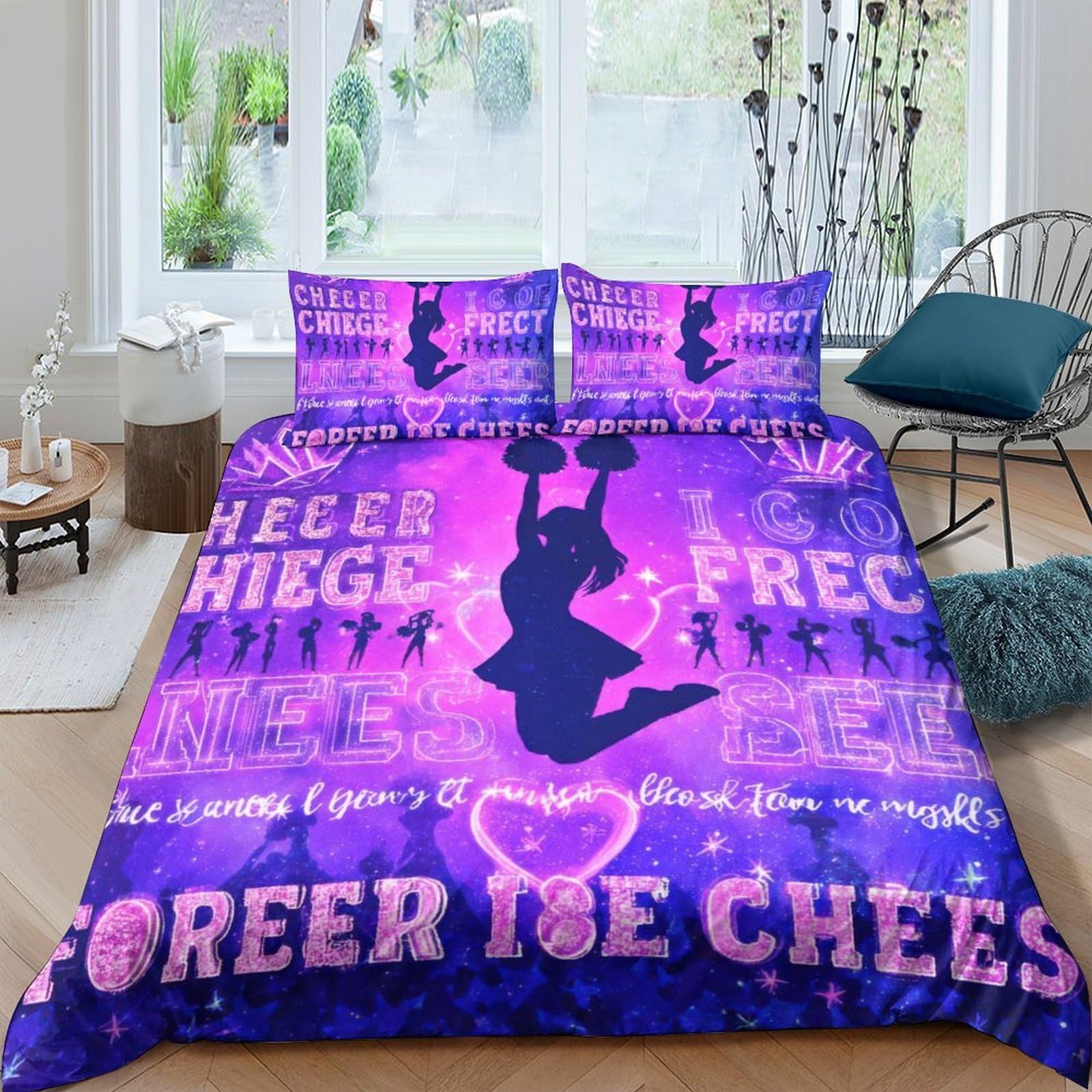 Ctjqhvkz Style-2 3D Printed Cheerleader Silhouette Fitted Sheet Microfiber Purple Gradient Bed Cover For Bedroom Dorm Mattress Decor Single（135X200cm）