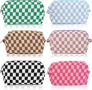 HERGÉ Checkered Makeup Bags, Small Cosmetic P...