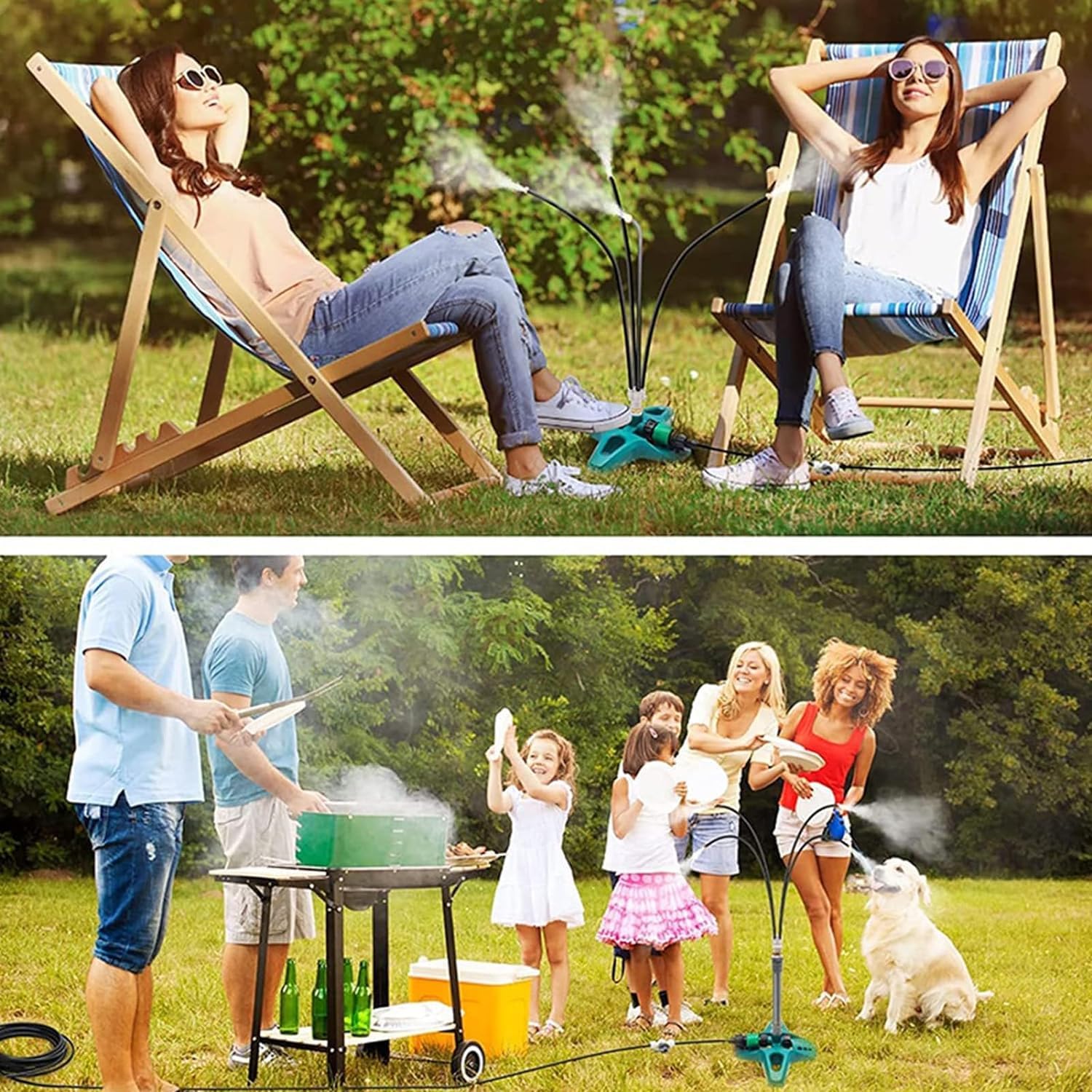 Nebulizador Jardin Pie, 8m/26.2ft Sistema Riego Nebulizador Jardín Mist Cooling Vertical con Rosca 3/4 y 4 Boquillas para Riego Jardín Patio Piscina Barbacoa Fiesta Agua Juegos