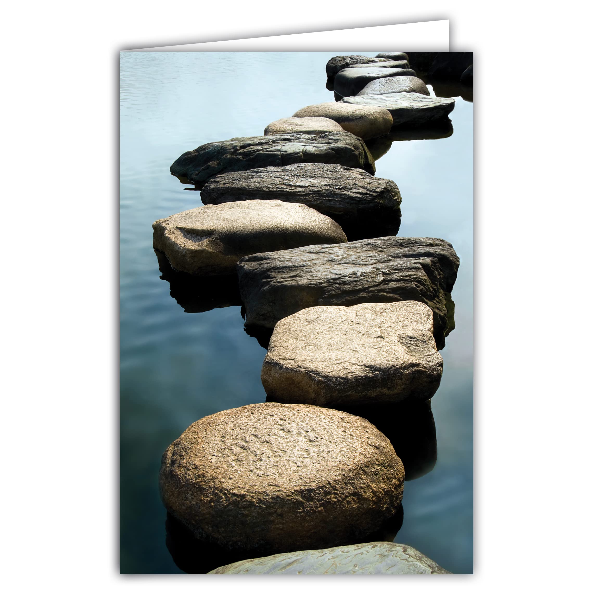 Afie 68-4013 White Inner Card with Envelope - Stones on the Water - Zen Garden - Meditation - Positive Energy Rests - Forces of Nature - Thank You Good Courage - Heartfelt Sympathance