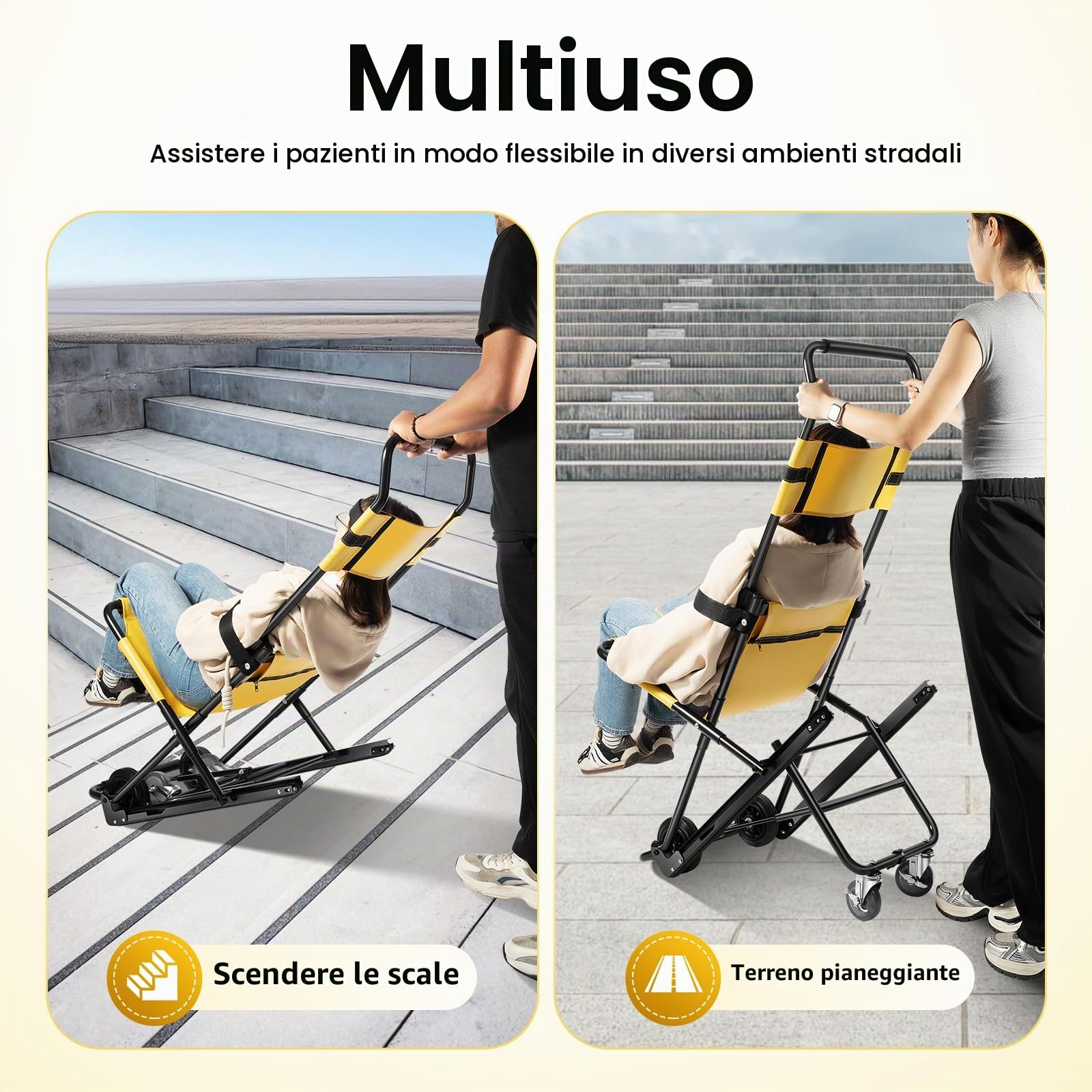 Sollevamento Manuale Sedia per Scale Multifunzione, 350 Libbre - Pieghevole Portatile per Scalini, Attacchi di Fuoco, Ambulanza