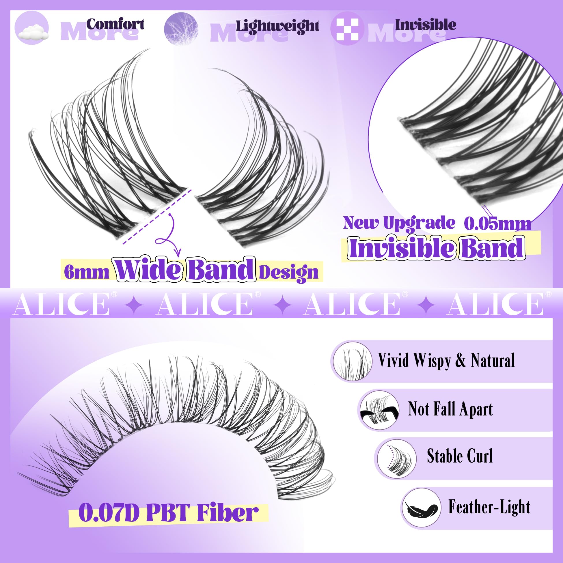 Wispy Cluster Lashes Natural Lash Extensions Waterproof 8-16mm Clear Band Cluster Eyelash Extension C Curl Individual Lashes Cluster Eyelashes by ALICE - Image 3