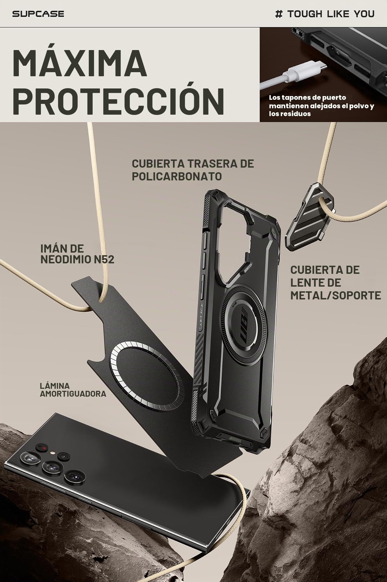 SUPCASE Funda para Samsung Galaxy S24 Ultra [mag XT] Compatible Carga Magsafe con Resistente Protección de Cuerpo Completo Estuche y Soporte para Cámara Phone Case para S24 Ultra (Negro)
