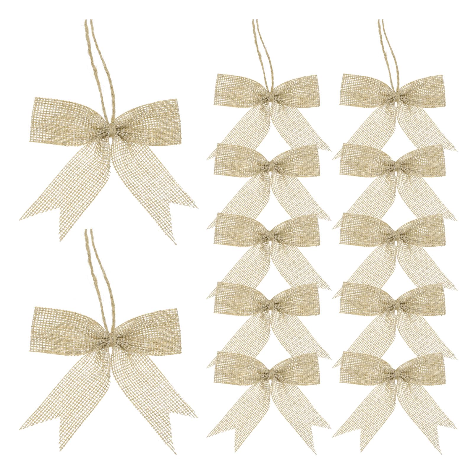 Lazos de arpillera hechos a mano de 3 pulgadas naturales y preatados para adornos navideños