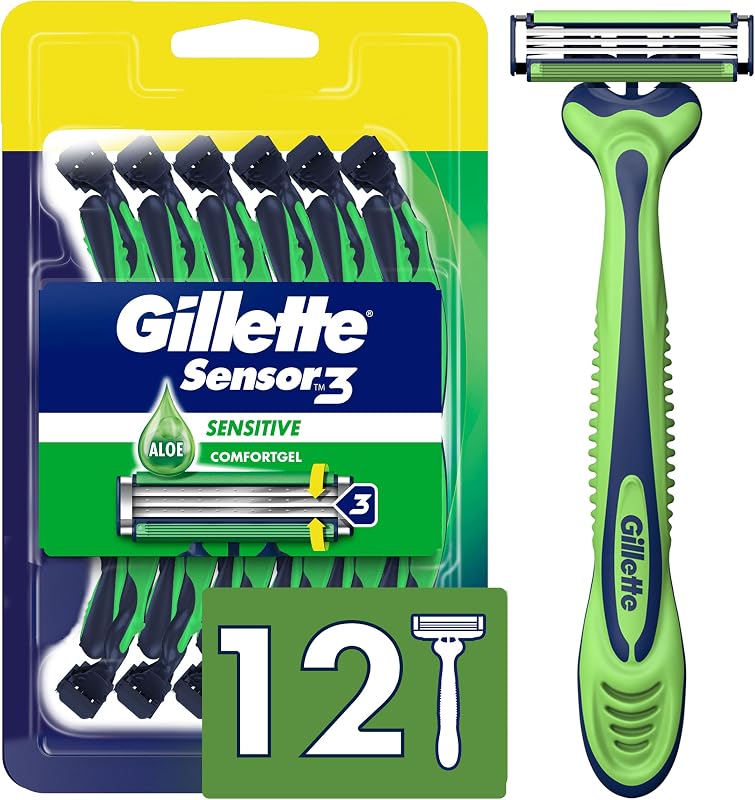 Gillette Sensor3 Sensitive Maquinillas de afeitar desechables para hombres, 12 unidades