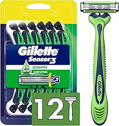 Gillette Sensor3 Sensitive Navalha descartável masculina, 12 lâminas