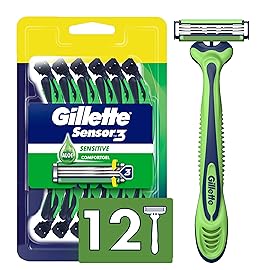 Gillette Sensor3 Sensitive Men\'s Disposable Razor, 12 Razors