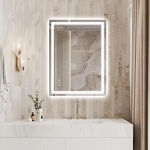 TheiaMo Espejo de baño LED de 32 x 24 pulgadas con luces, espejo de tocador de baño iluminado frontal y retroiluminado para pared, espejo de