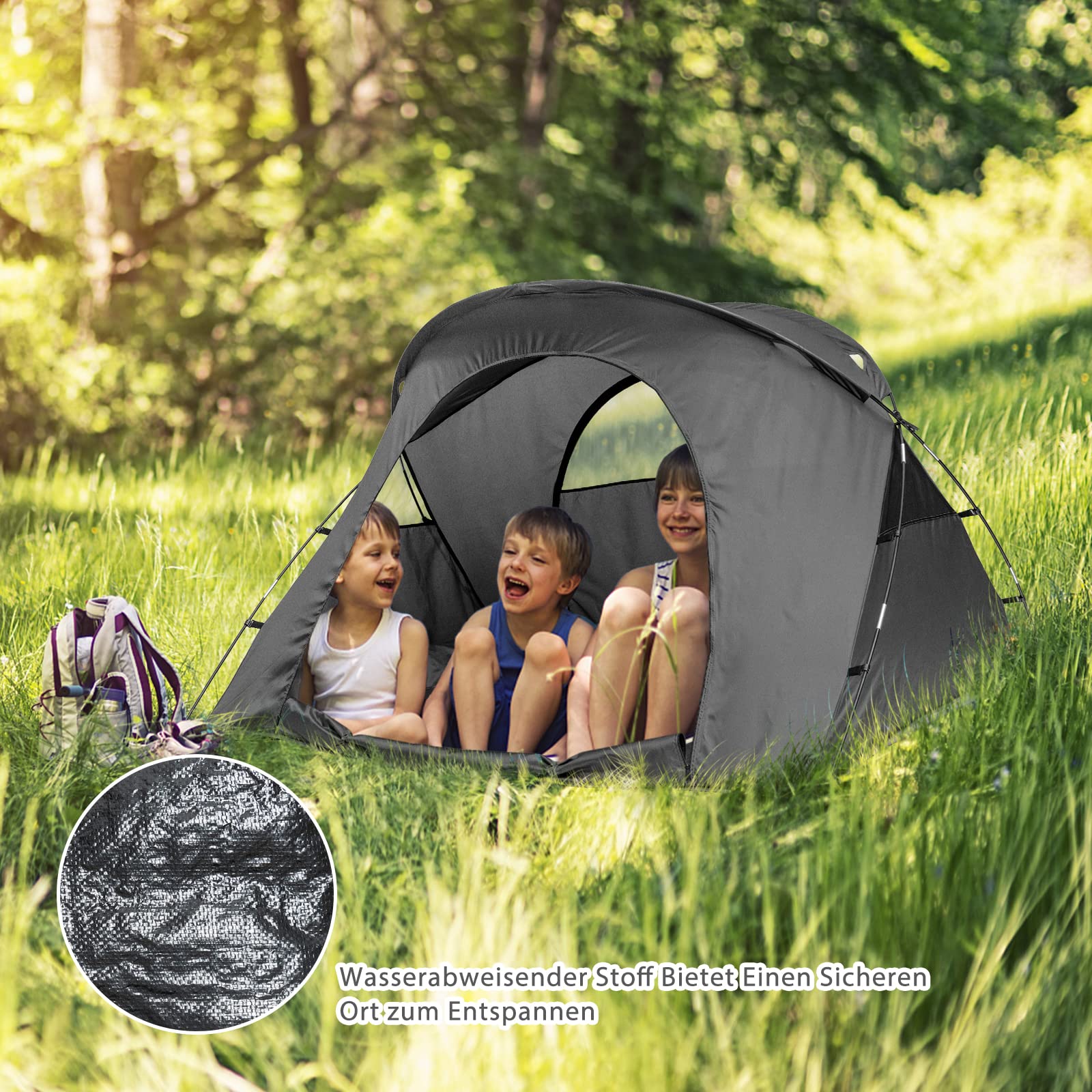 COSTWAY Lit de Camp avec Tente pour 2 Personnes, lit de Camping, Tente de Camping avec Matelas Gonflable Auto-gonflant, Housse imperméable, Sac de Transport et Sac de Rangement pour Chaussures, 194 x
