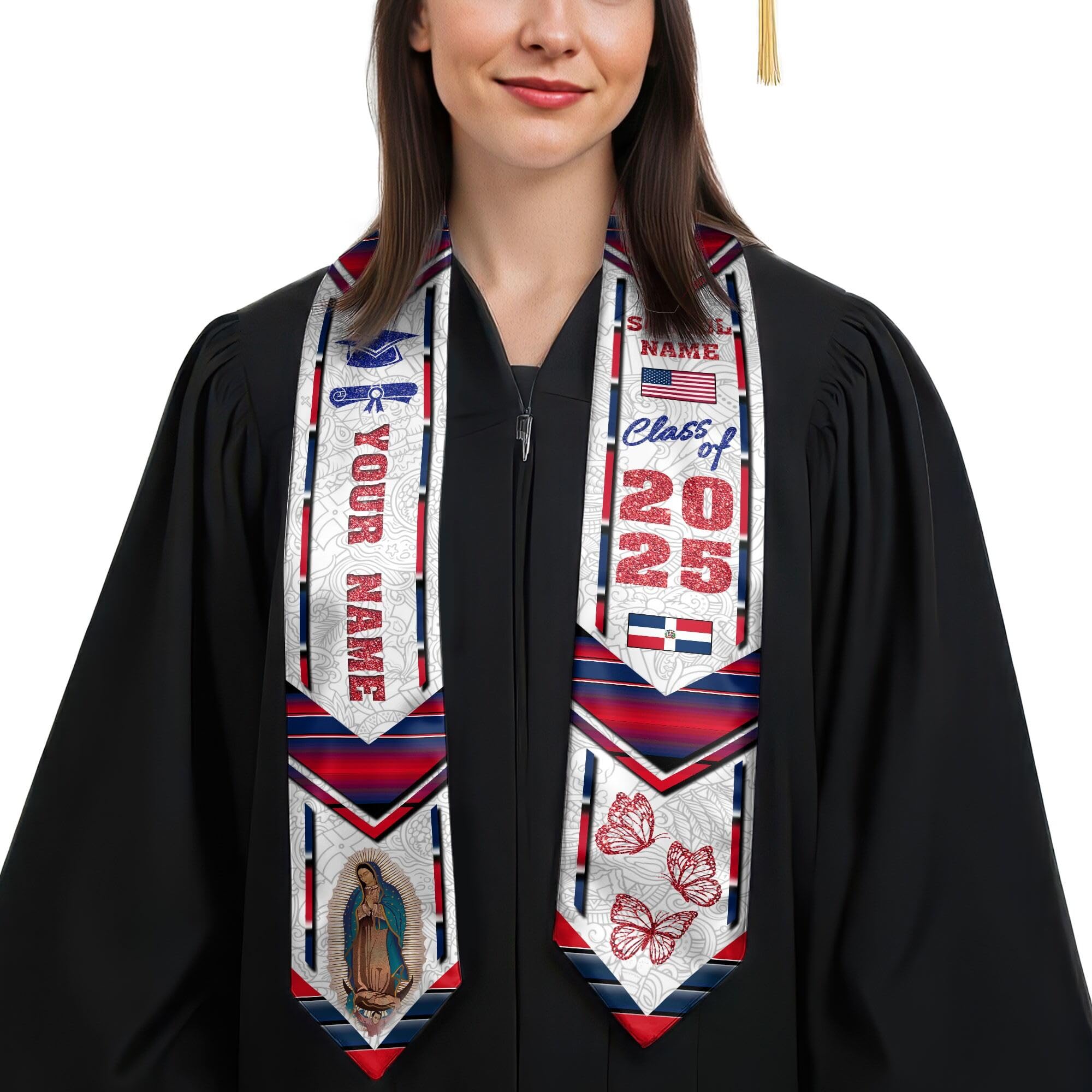 MonkeyVan Personalized Graduation Stole for Dominican Republic Senior, Dominican Flag Graduation Sash Class of 2025 Gifts S332