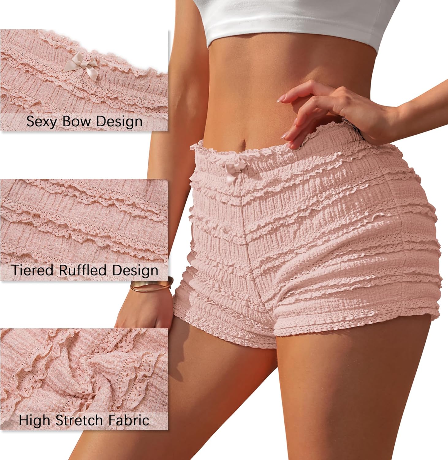 FOMELY Ruffle Shorts Lace Bloomer Shorts with Bow Summer Mini Sexy Bloomers for Women - Image 5