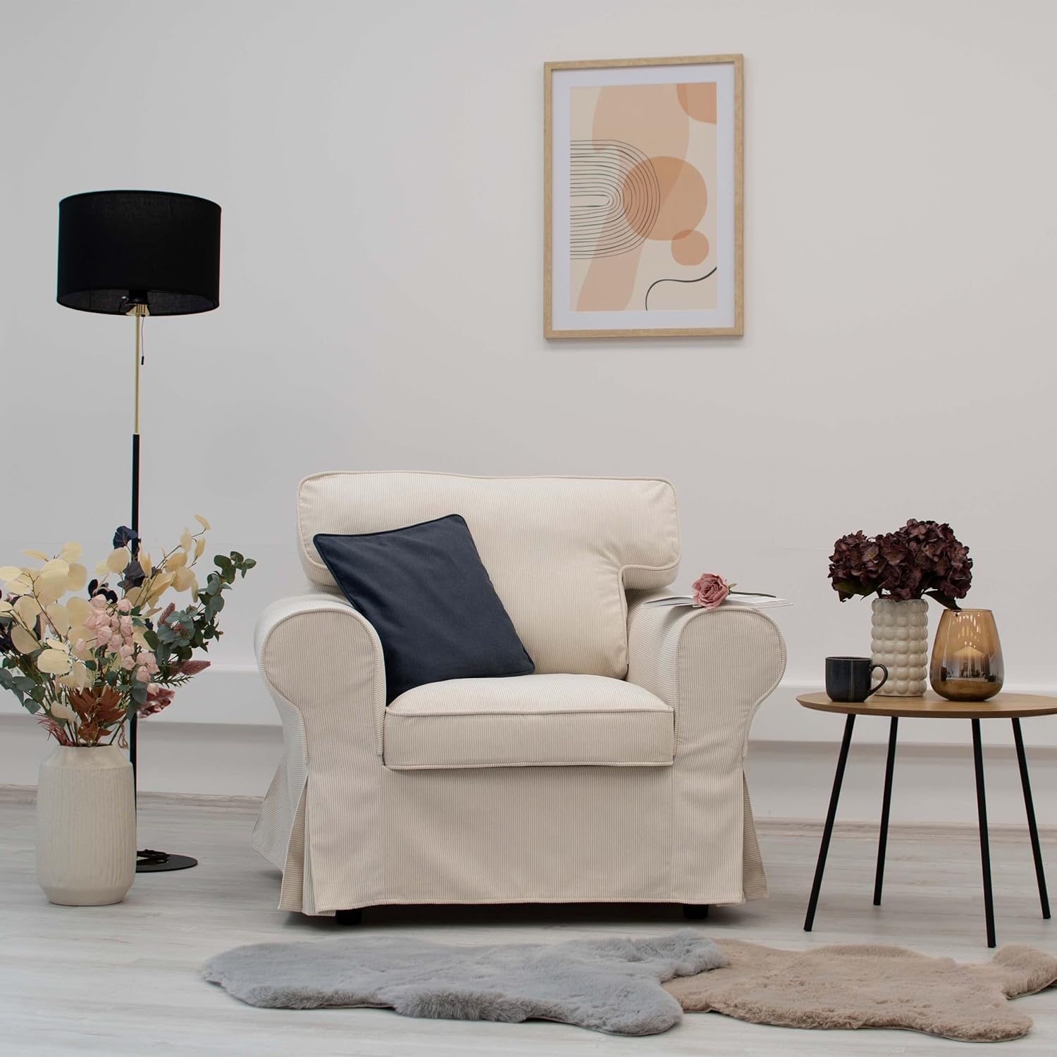 MASTERS OF COVERS Corduroy Ektorp Armchair Cover for The IKEA Ektorp Chair Slipcover Replacement-Corduroy Cream