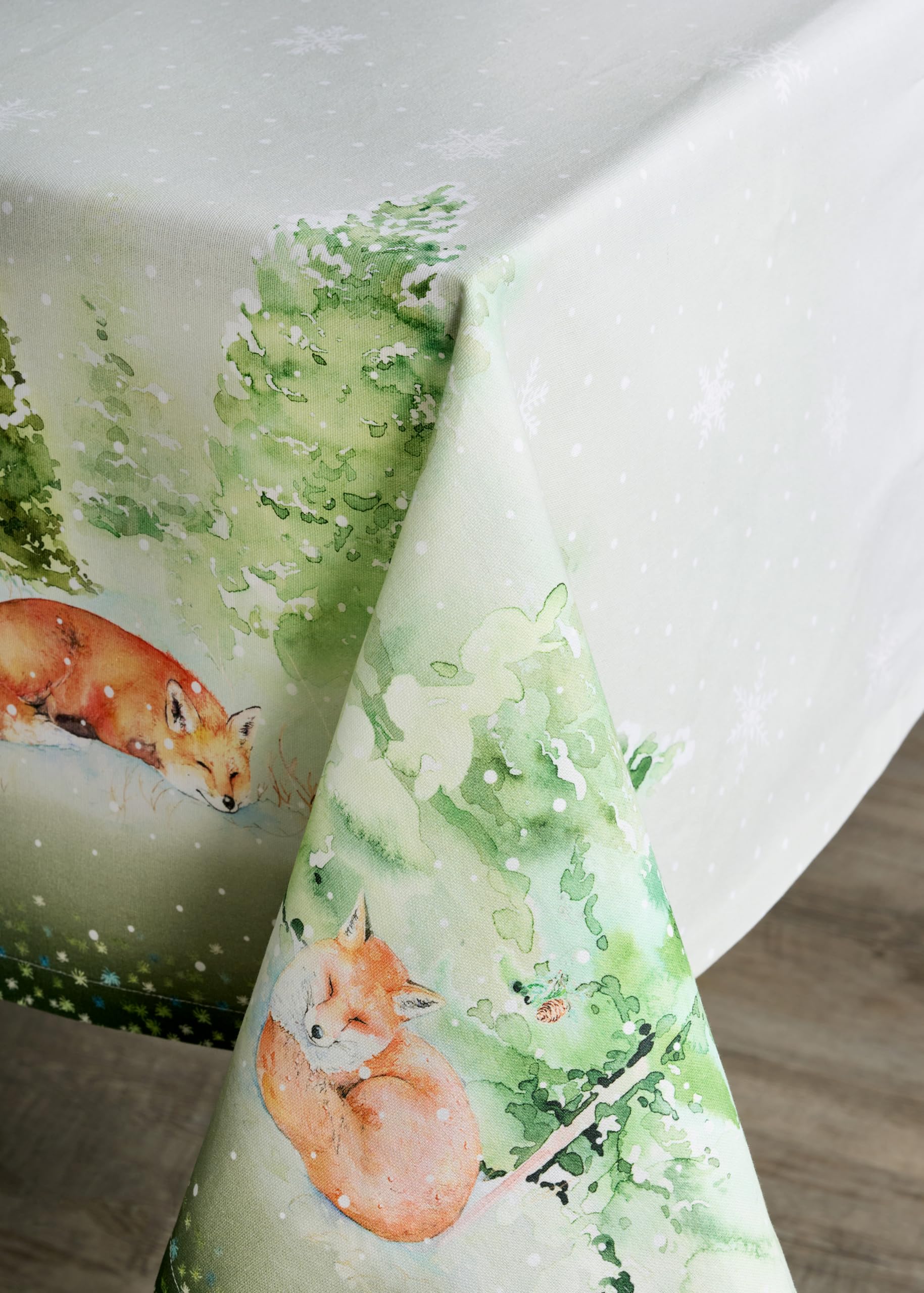 Maison d' Hermine Maison d'Hermine Tischdecke Rechteckig 100% Baumwolle 180 cm x 140 cm Wiederverwendbar Alltagsgebrauch für Weihnachtsdekorationen Esszimmer Landhaus Zuhause Party Festlich (Winter Mornings) – Bild 8