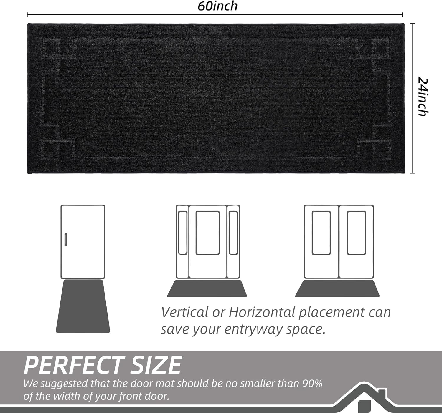 BEQHAUSE Door Mat 24" x 60", Non-Slip Door Mats Indoor Entryway Rugs Washable Low-Profile Absorbent and Stain Resist Floor Mats, Dog Door Mat for Front Back Door, Mud Wet Shoes & Paws, Black