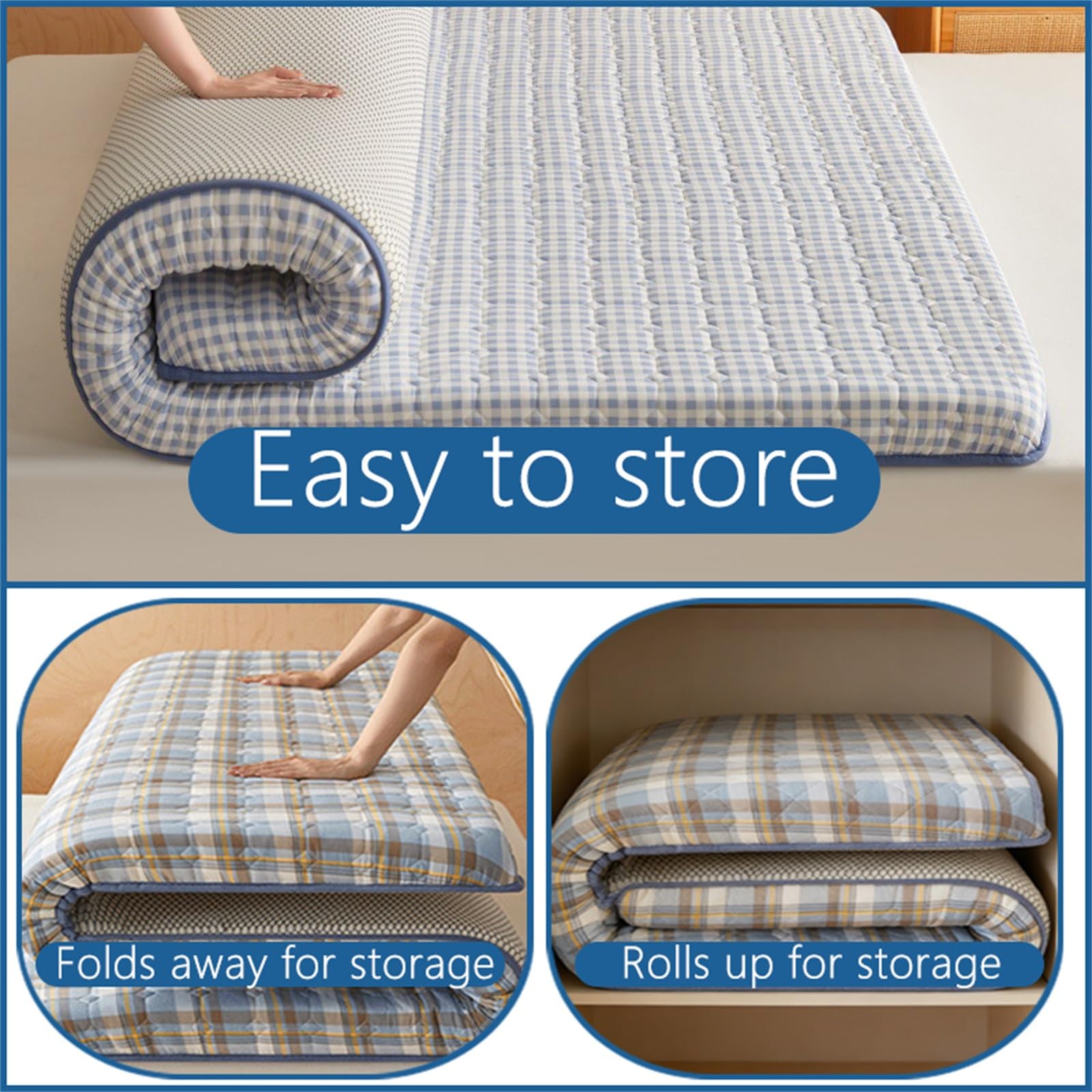 Colchón japonés de suelo, futón portátil plegable para dormitorio, habitación, fiestas de pijamas, tapete tatami enrollable, ideal para dormir solo y espacios pequeños